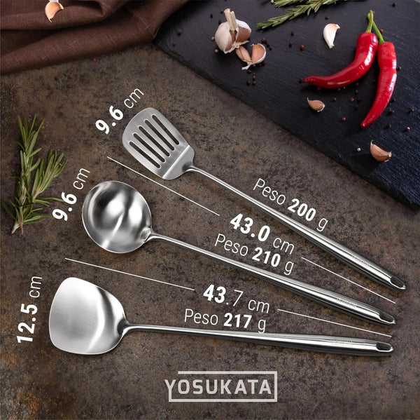 Carbon Steel Wok Pan – 13,5 “ Stir Fry Pans with Flat Bottom + Stainless Steel Wok Lid 12.8 in + 17" Spatula and Ladle and Turner Spatula8