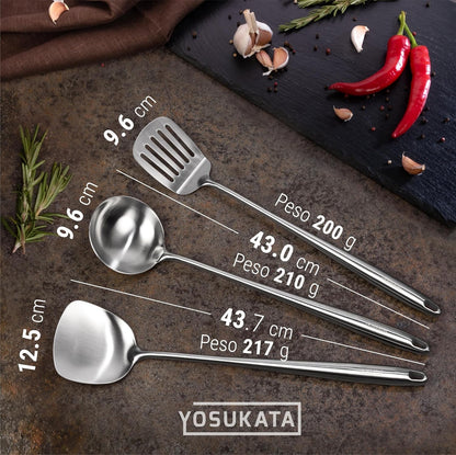 Carbon Steel Wok Pan – 13,5 “ Stir Fry Pans with Flat Bottom + Wooden Wok Lid 13.5 in with Ergonomic Handle + 17" Spatula and Ladle and Turner8