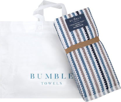 Bumble Kitchen Towels 6 Pack 100% Cotton 16"X26" - Blue Wide Stripe | 430 GSM Soft Kitchen Hand Towels with Hanging Loop, Highly Absorbent & Durable for Washing and Drying Dishes6