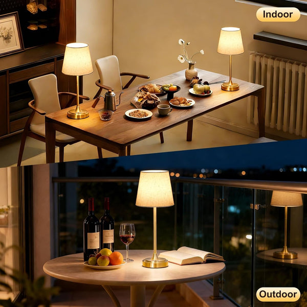 Cordless Table Lamp Rechargeable,5000Mah Battery Operated Desk Lamp,3 Colors & 7 RGB Stepless Dimmable,Touch Control Ambient Light for Bedside,Bedroom,Dining Room,Living Room,Gold,Flaxenshade8