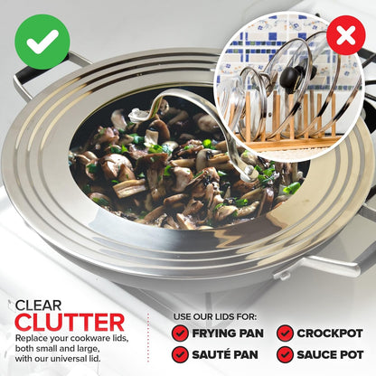 Universal Lid with Tempered Glass Top for Pots & Pans, Fits 8.25, 9, 10, 11, and 12 Inch Cookware - Large Replacement Frying Pan Cover, Cast Iron Skillet Lids - Stainless Steel7