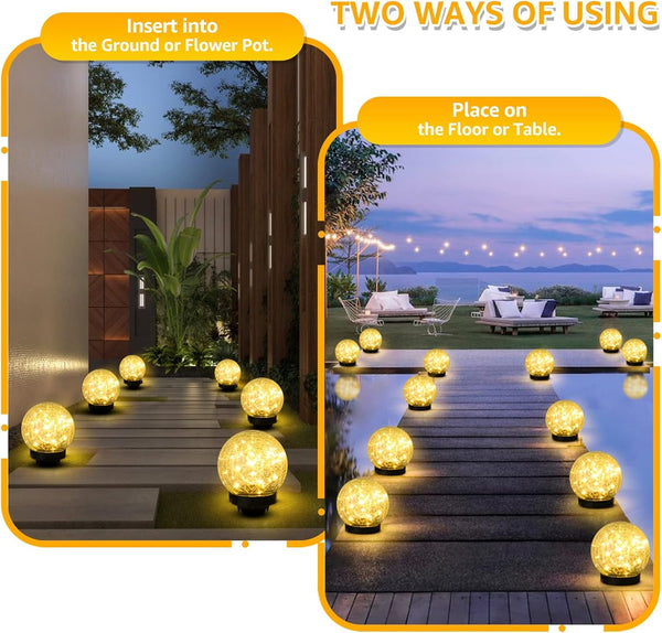 2-Pack Garden Solar Lights Outdoor, Cracked Glass Ball Light Waterproof, Decorative Solar Globe Lights Warm White for Yard Pathway Patio Lawn3