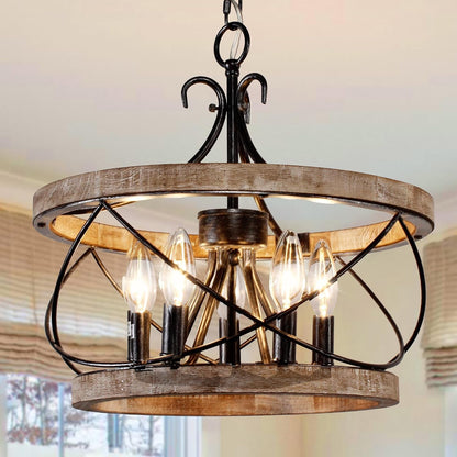 20" Wood Farmhouse Chandelier for Dining Room1