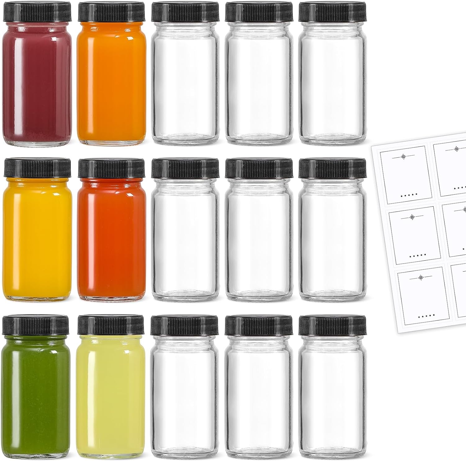 15-pack-2-oz-glass-shot-mini-bottles-w-black-lids-15-labels-small-clear-jar-for-ginger-wellness-shot-juice-sample-whiskey-travel-essentials-wide-mouth-leakproof-dishwasher-safe