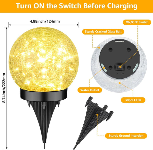 2-Pack Garden Solar Lights Outdoor, Cracked Glass Ball Light Waterproof, Decorative Solar Globe Lights Warm White for Yard Pathway Patio Lawn9