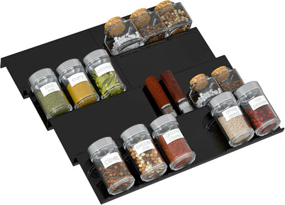 Adjustable Acrylic Spice Drawer Organizer Rack, Spice Drawer Organizer Shelf Expandable from 8 Inch to 16 Inch, Acrylic Drawer Organizer for Seasoning Jars1