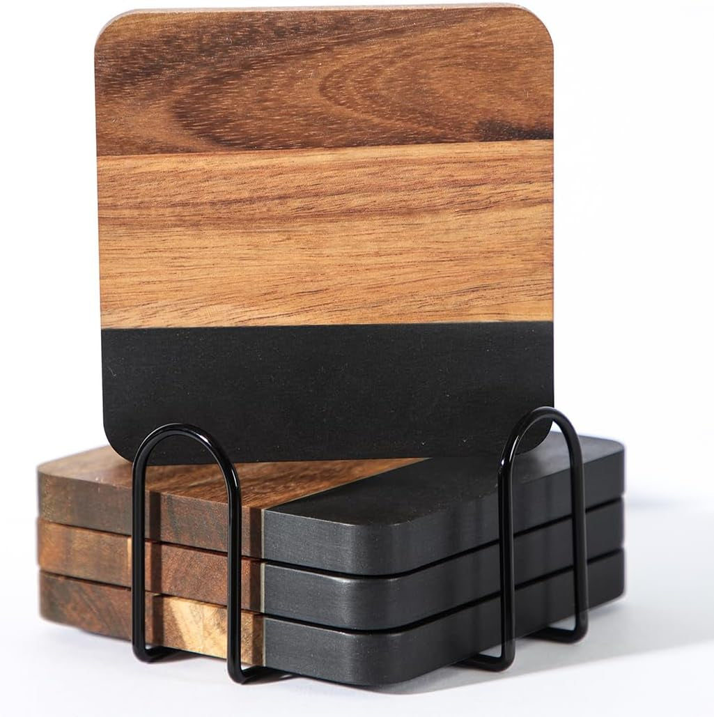 black-marble-wood-coasters-with-holder-for-drinks-set-of-4-square-non-slip-wooden-stone-coaster-coffee-table-accessories-manly-coaster-for-men-coffee-table-bar-office-rustic-modern
