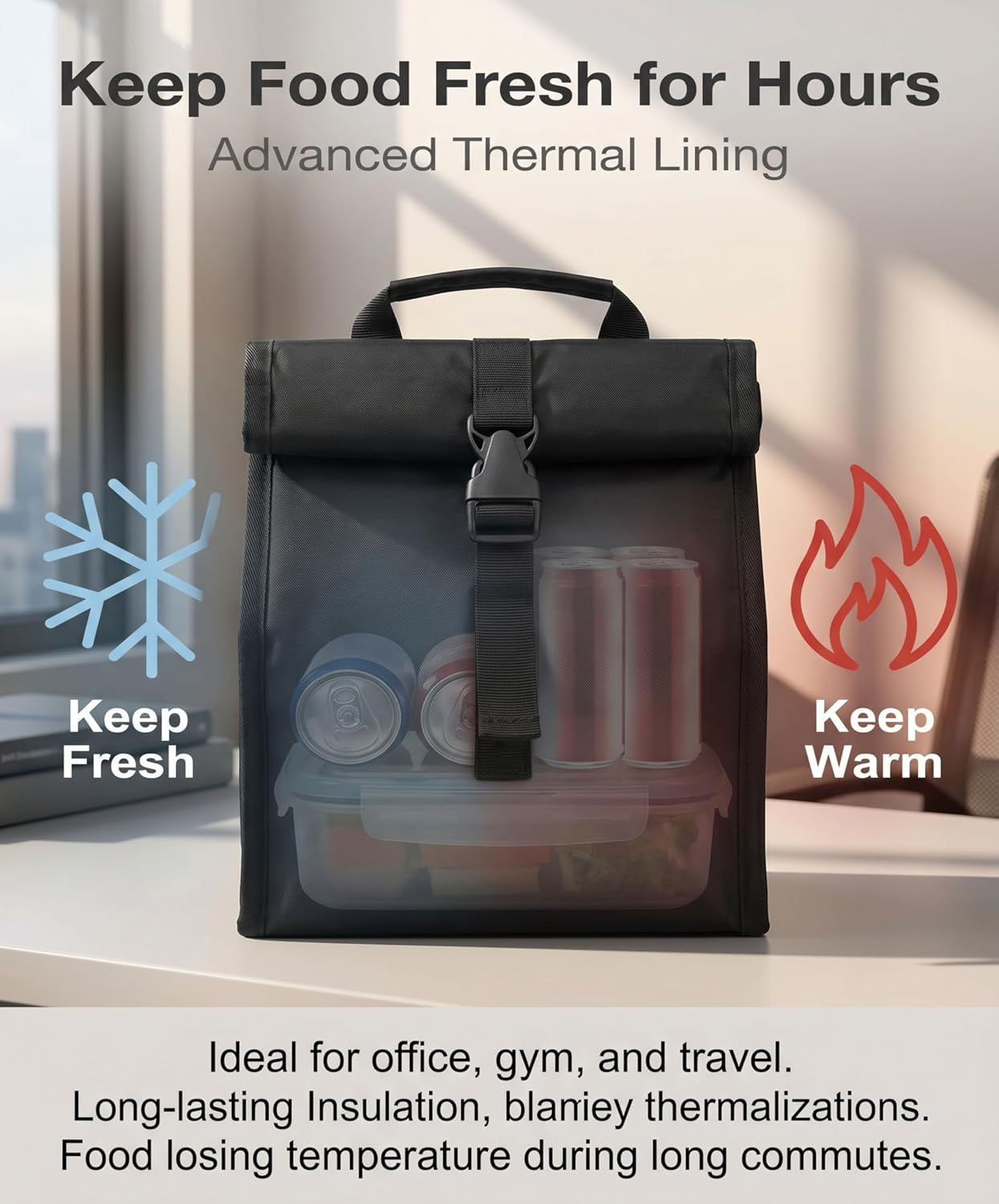 insulated-foldable-lunch-bag-lightweight-portable-with-adjustable-shoulder-strap-lunch-box-for-men-women-office-work-picnic-hiking-and-beach-blackhard-fabric