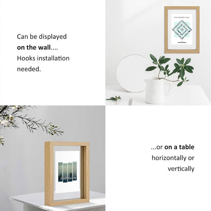 5X7 Floating Frame Set of 2,Double Glass Rustic Photo Frame for Wall Hanging or Tabletop Standing,Also Display 4X6 or 3X5 Photo for Floating Effect,Natural6
