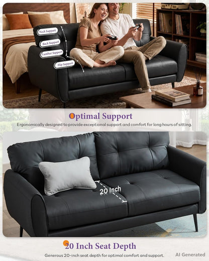 61'' Black Faux Leather Loveseat, Small Tufted Couch for Living Room4