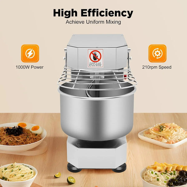 10L Commercial Dough Maker, 10L 110V 750W Stainless Steel Dough Blender | for Pizzerias and Bakeries, Spiral Dual-Rotation Mixing, 100-200R/Min Adjustable Speed, Timer Setting, Safety Guard2
