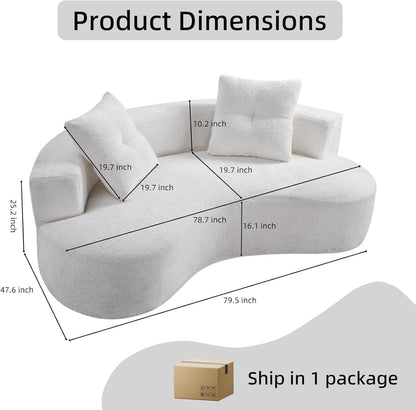 Modern Curved Boneless Sofa, 80" Comfy Cloud Couch for Living Room, Luxury Plush Boucle Sofa Couches for Apartment & Reception Spaces, Cream White2