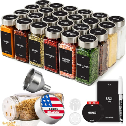 Glass Spice Jars with Label 24X4Oz - Spice Containers +280 Labels1