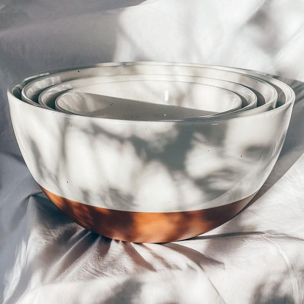 Ceramic Large Mixing Bowls - Set of 2 Nesting Bowls for Cooking, Serving, Popcorn, Salad Etc - Microwavable Kitchen Stoneware, Oven, Microwave and Dishwasher Safe - Extra Big 2.5 & 1.6 Qt - White5