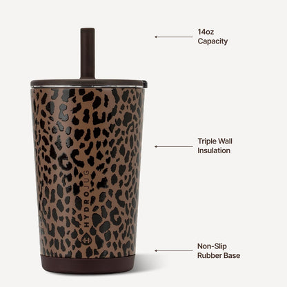 Everyday Tumbler 14 Oz, Ceramic-Lined Straw Cup, Brown Leopard3
