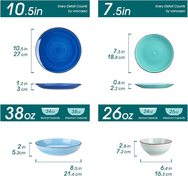 Bonita Stoneware Dinnerware Sets, 24 Pieces Dishes Set for 62