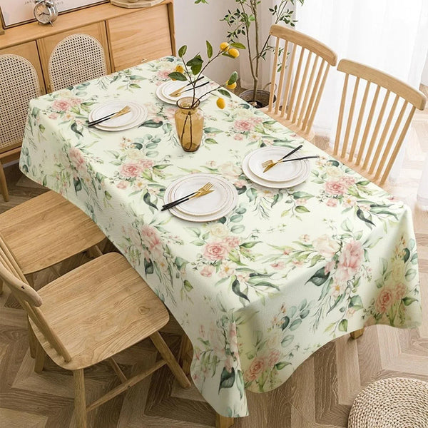 Vintage Floral Tablecloth, Spring Watercolor Vintage Elegant Pink Flower Boho Rectangular Waterproofing Clean Easy Tablecloth for Kitchen Restaurant Outdoor Picnic Party55X75In4
