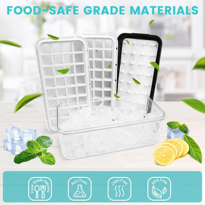 Ice Trays for Freezer with Lid & Bin, Ice Cube Tray Making 64 Pcs Ice Cubes, Easy Press to Release Ice, Ice Tray with Storage Bin Chilling Cocktail Whiskey Coffee 2 Trays 1 Ice Bucket & Scoop (Black)3