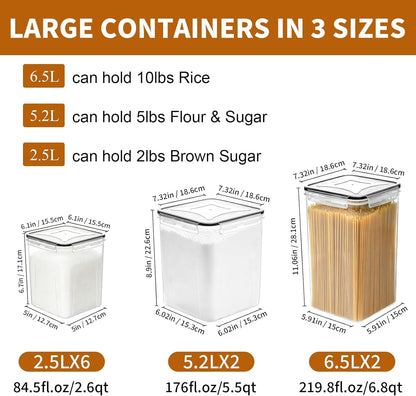 Flour Sugar Storage Containers, 10 Pack Large Airtight Food Storage Containers with Lids for Kitchen Pantry Organization and Storage, BPA Free Plastic Canisters Sets for Cereal, Rice and Baking3