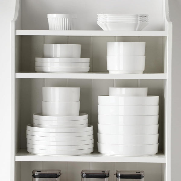12 Pieces Porcelain Dinnerware Set, Modern White Dish Set for 4, Premium Serving Plates and Bowls Sets, Chip and Scratch Resistant Dishware Sets Kitchen Dishes Dining Ware Set, Series LEAH8