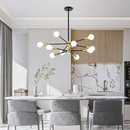 Sputnik Chandelier 10-Light, Mid Century Modern Height Adjustable Ceiling Light Fixture for Dining Room, Kitchen Island, Living Room,Bedroom-Black and Gold7