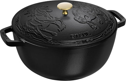 Cast Iron Essential French Oven, Dutch Oven, 5-Quart, Serves 5-6, Made in France, with Horse Lid - Matte Black1