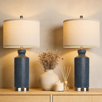 26" Navy Blue Ceramic Table Lamp Set of 2, Modern Desk Lamp, Metal Base1