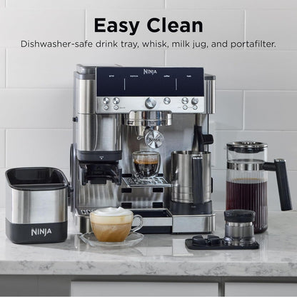 Ninja Luxe Café Premier 3-In-1 Espresso Machine, Drip Coffee, & Cold Brew | Built-In Grinder, Hands-Free Milk Frother, and Assisted Tamper for Cappuccinos & Lattes, Stainless Steel, ES6019