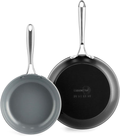 Swift Healthy Ceramic Nonstick, 8" and 10" Frying Pan Skillet Set, Stainless Steel Handles, Pfas-Free, Dishwasher Safe, Oven Safe, Black1