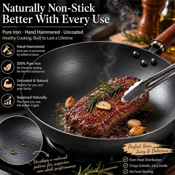 11 Inch Pure Hand-Forged Iron Pot with Hammered Texture | Hand-Forged Uncoated Iron Pot, Works on Gas, Induction, Electric and More; Great for Stir-Fry, Steak, Stews and Daily Meals.5