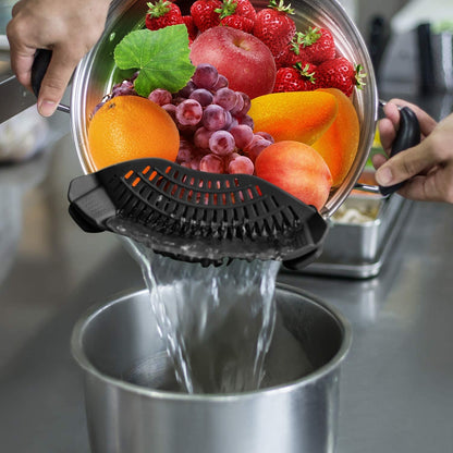 Clip on Strainer Silicone for All Pots, Standard 8.86 X 3.55In, Black | Food-Grade Bpa-Free, Fits Pots Pans Bowls, Dishwasher Safe, for Pasta Noodles Vegetable Fruits, Space-Saving Kitchen Gadget2