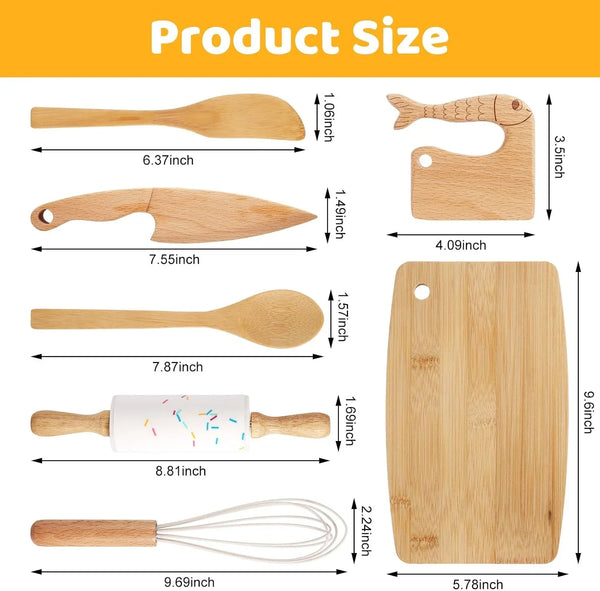 7 Pieces Wooden Kids Knife Toddler Knife Set | Toddler Cutting Board and Knife, Real Cooking Kitchen Tools Toddlers for Cutting Veggies Fruits Salad Cake5