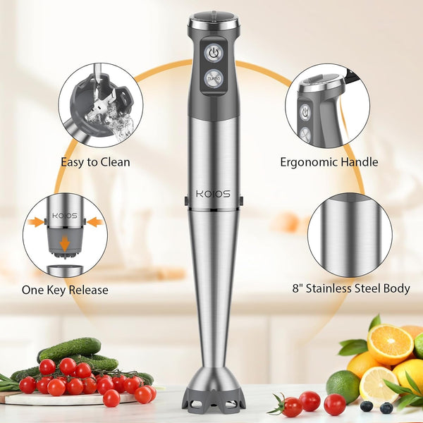 Immersion Blender, 1000W Anti-Scratch 3-In-1 Hand Blender, Upgraded 12 Speed Stainless Steel Blade Stick Blenders with Turbo Mode, Whisk and Milk Frother, Non-Bpa7