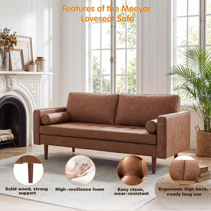 Faux Leather Sofa,70" Brown Leather Couch for Living Room6