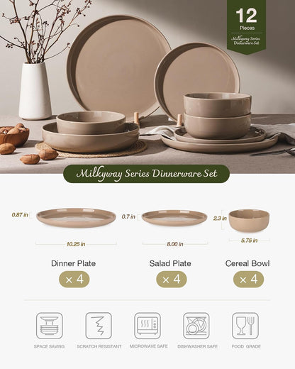Milkyway 12-Piece Stoneware Dinnerware Set, Cinnamon Brown2