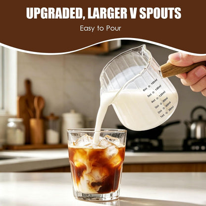 Espresso Cups 6 OZ, Double Spout Espresso Shot Glass with Wooden Handle, Clear Glass Measuring Cup for Espresso Shots & Milk, Espresso Accessories for Coffee Machine5