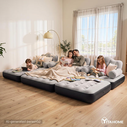 3-Pc Air Sofa Set with Headboard & Pump, Queen and 2 Twin, Gray3