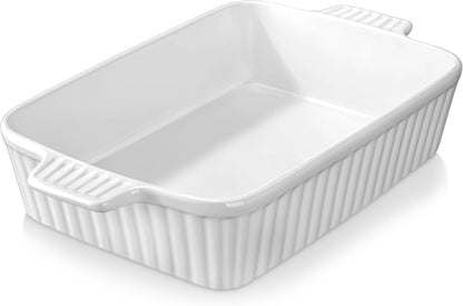 4.4QT Ceramic Casserole Dishes for Oven, 9X13 Baking Dishes, White | Rectangular Lasagna Pan with Handles, Ceramic Baking Dish, Deep Roasting Pan, Microwave and Dishwasher Safe, Wedding Gift1