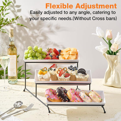 3 Tier Serving Tray Set, 12" Tiered Serving Trays Platters, Reusable Serving Tray for Party, Collapsible Sturdier Stand with Stable Cross Bars, Serving Platters for Veggie, Fruit, Dessert5