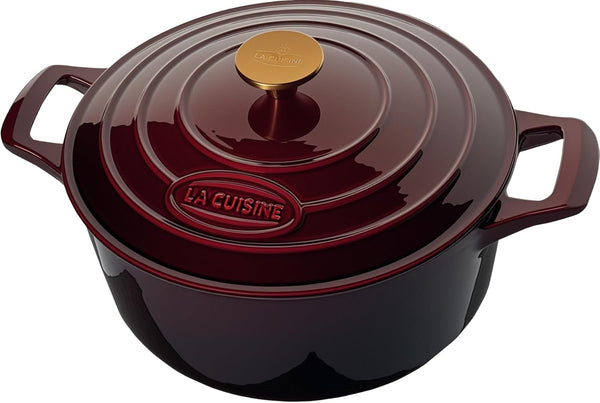 La Cuisine Enameled Cast Iron Dutch Oven Casserole Pot with Golden Handle for Lid, Internal Matte Black Enamel Coating, 6.5 QT 11" / 28Cm Ø, Oven-Safe 550°F/276°C, Cranberry1