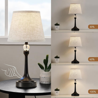 Touch Black Table Lamp Set of 2 with USB C+A Ports, Desk Lamp-19.7''2