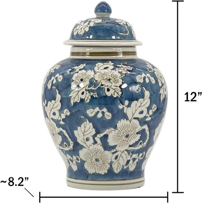 Blue and White Flower Chinoiserie Ginger Jar 12" W/Lid Ginger Jar, Tea Storage Decorative Home Decor Jar4