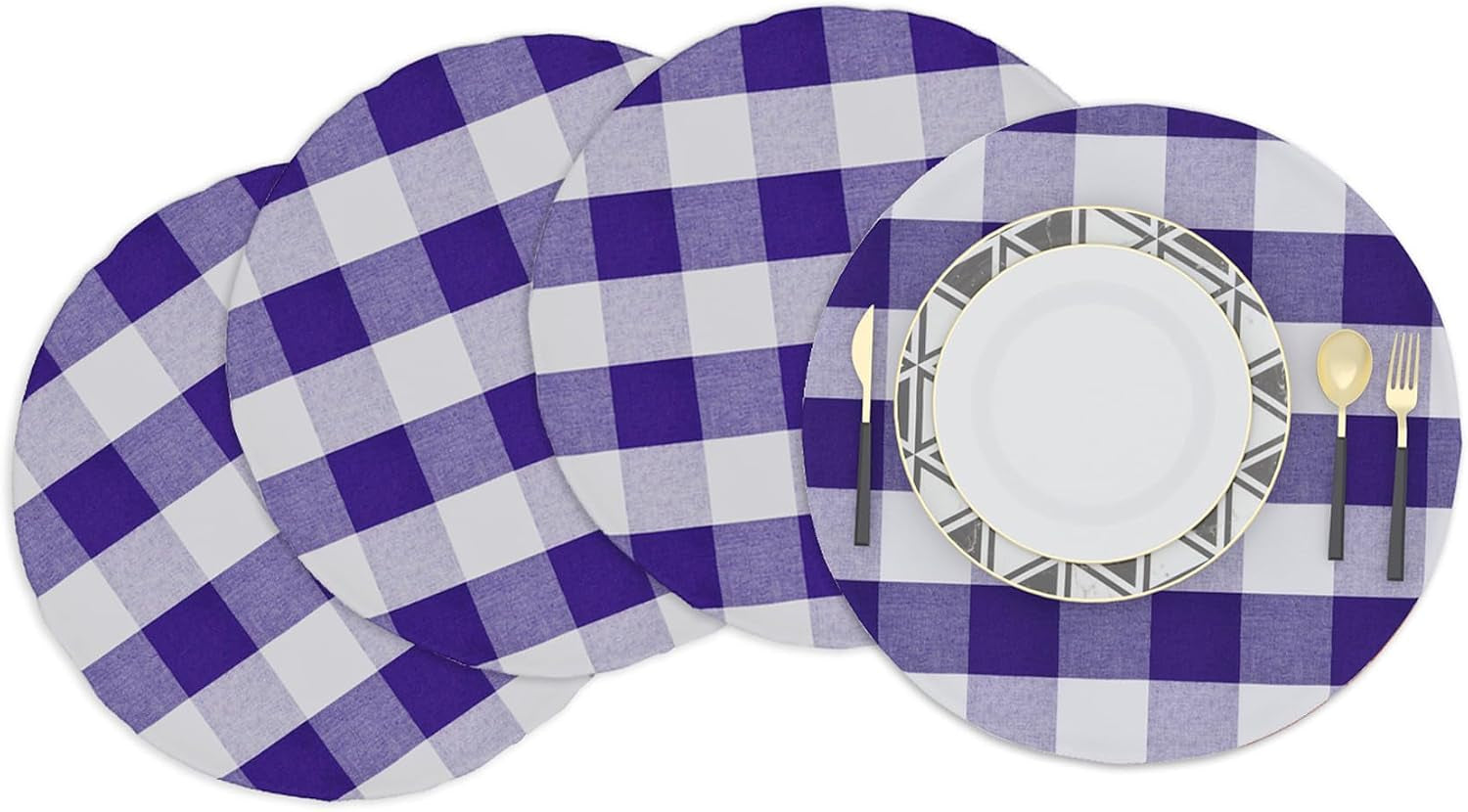 purple-white-round-placemat-cotton-buffalo-check-plaid-gingham-15-inch-eco-friendly-fabric-handcrafted-machine-washable-indoor-outdoor-tablemat-set-of-4