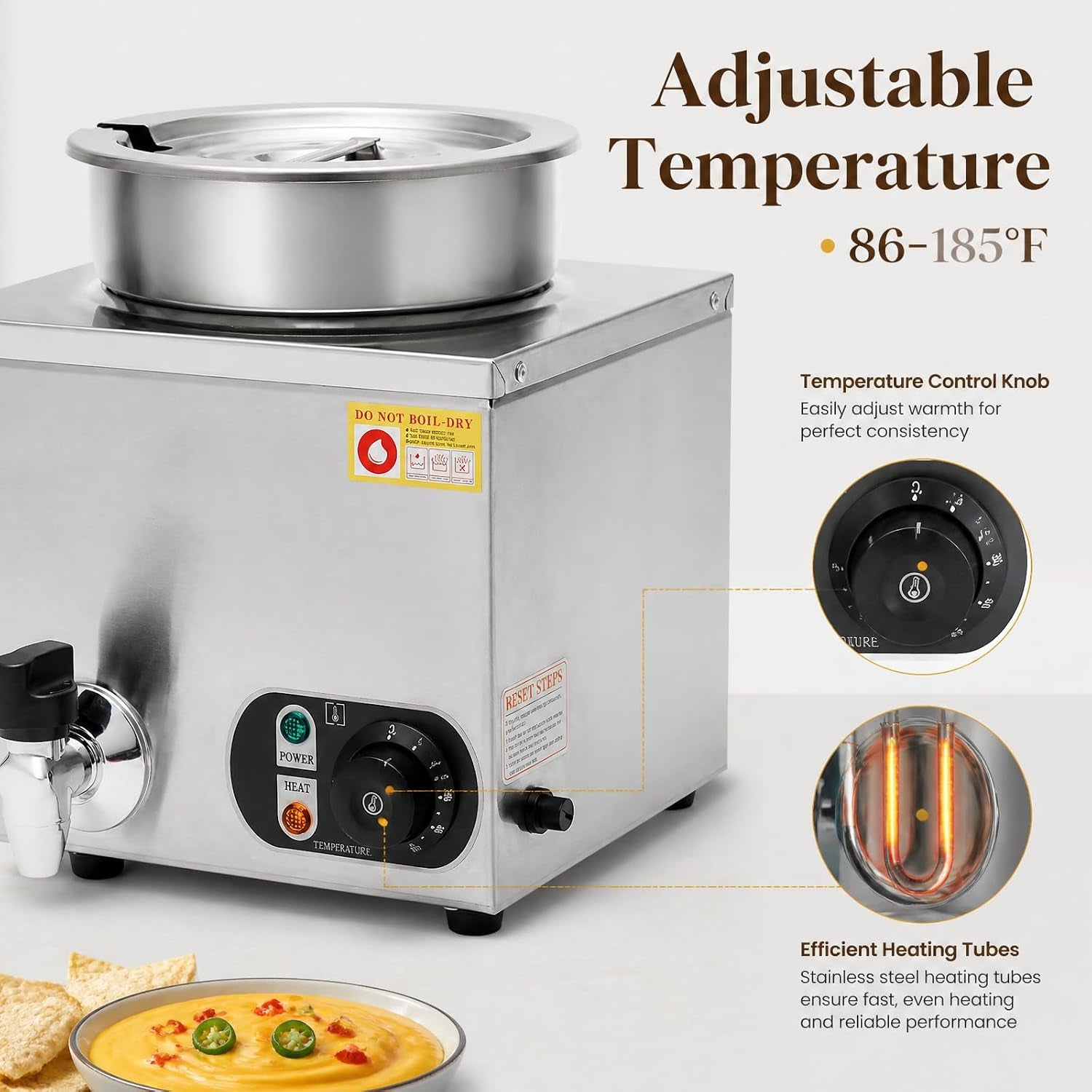 7-4qt-nacho-cheese-dispenser-with-86-185-adjustable-electric-soup-warmer-includes-2-spoons-300w-even-heating-sealed-lid-w-handle-non-slip-dry-burn-protection-large-capacity-no-assembly