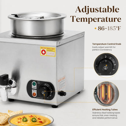7.4Qt Nacho Cheese Dispenser with 86-185℉ Adjustable Electric Soup Warmer | Includes 2 Spoons | 300W Even Heating | Sealed Lid W/ Handle | Non-Slip | Dry-Burn Protection | Large Capacity | No Assembly3