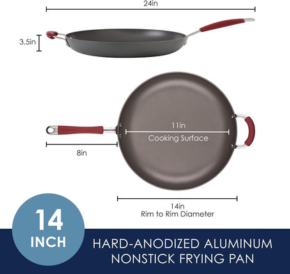 Cucina Hard-Anodized Nonstick Frying Pan, Gray with Cranberry Red Handles, 14 Inch Pan2