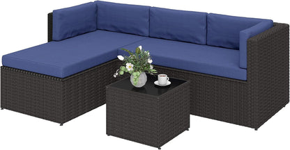 3 Piece Patio Furniture Set Deep Seating with Cushions Navy Blue1