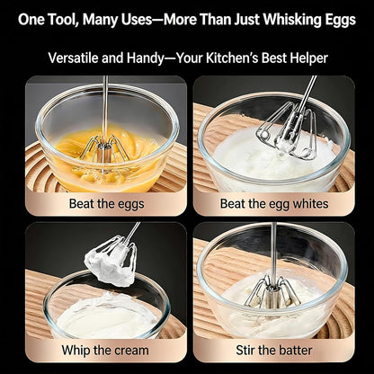 Stainless Steel Semi Automatic Whisk 10.2In Easy to Use Whisk, Versatile Wisker Tool for Cooking, Kitchen Essential Egg Beater for Beating and Stirring Baking, Whisking,2
