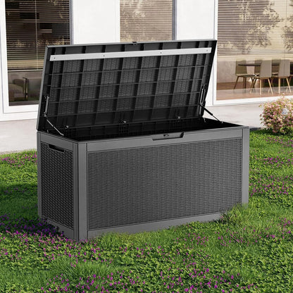 150 Gallon Resin Deck Box, Lockable Patio Outdoor Storage Box for Furniture, Garden Tools and Tools Storage, Waterproof outside Storage Boxes - Black6