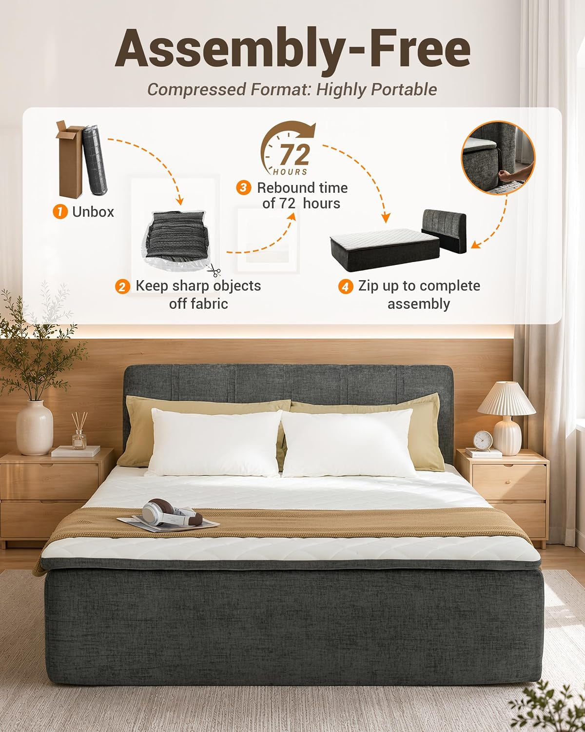 full-size-boneless-bed-frame-with-mattress-assembly-free-cloud-bed-gray